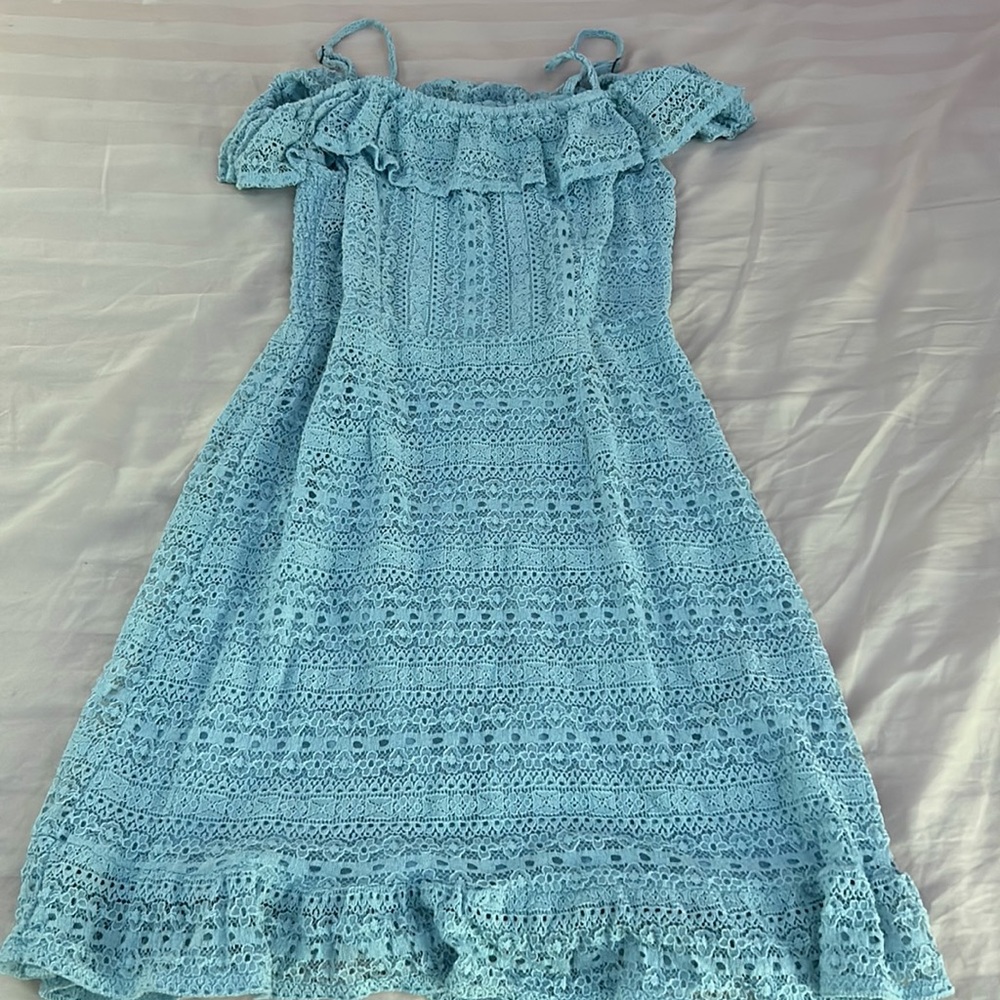 live to be spoiled ruffled crochet off the should skater dress